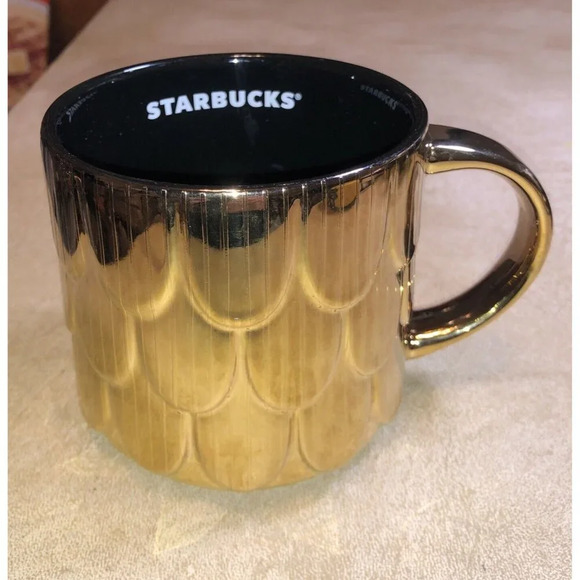 2019 Starbucks Mug Ceramic Gold Mermaid Scales Scalloped Coffee Mug 14oz Cup - Picture 2 of 7
